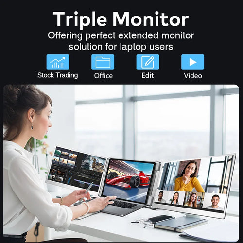 Portable LCD FHD IPS Gaming Backlit External Monitor High-Definition Dual Triple Screen Extender for Productivity Rospider