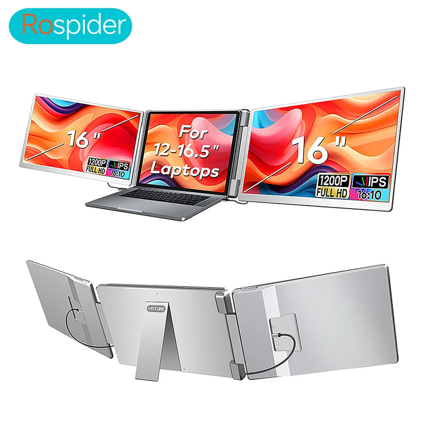 Portable LCD FHD IPS Gaming Backlit External Monitor High-Definition Dual Triple Screen Extender for Productivity Rospider