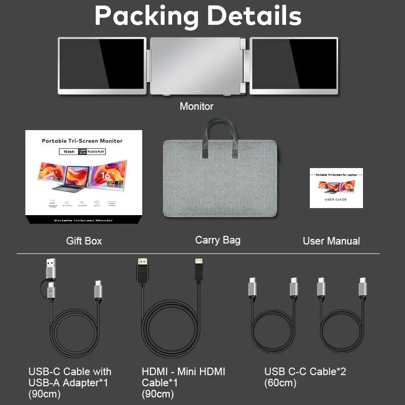 Portable LCD FHD IPS Gaming Backlit External Monitor High-Definition Dual Triple Screen Extender for Productivity Rospider