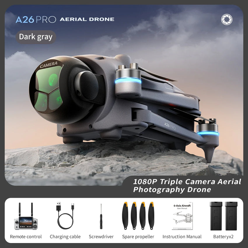 A26 Pro Drone 4K HD 8k Triple Camera FPV Brushless Motor Obstacle Avoidance Foldable RC Quadcopter Professional Aerial