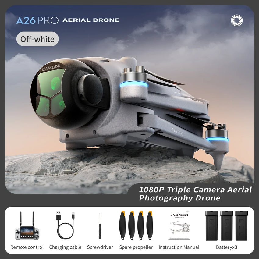 A26 Pro Drone 4K HD 8k Triple Camera FPV Brushless Motor Obstacle Avoidance Foldable RC Quadcopter Professional Aerial