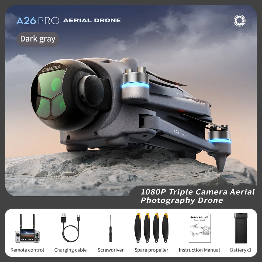 A26 Pro Drone 4K HD 8k Triple Camera FPV Brushless Motor Obstacle Avoidance Foldable RC Quadcopter Professional Aerial